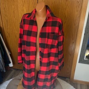 Woman’s Red and Black Buffalo Plaid Flannel Shirt Jacket